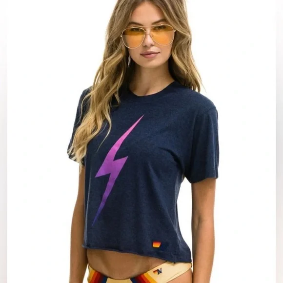 Aviator Nation Bolt boyfriend tee Blue Size XS EUC - Picture 2 of 9